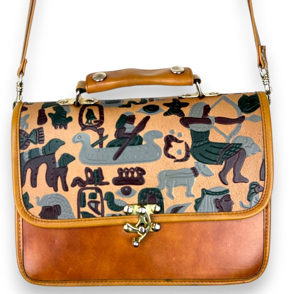 Vintage Made in Korea Leather Satchel Crossbody Bag Boho Folk Art Tooled Design - Picture 2 of 11